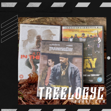 Three DVDs displayed on a wooden surface, featuring action and drama films.